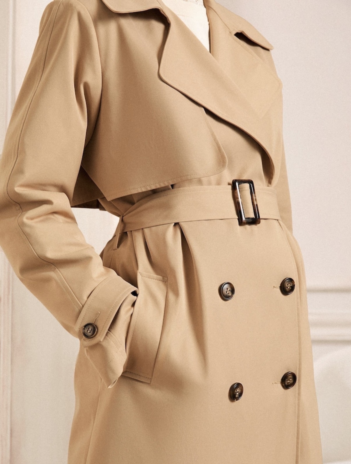 Camel belted trench
